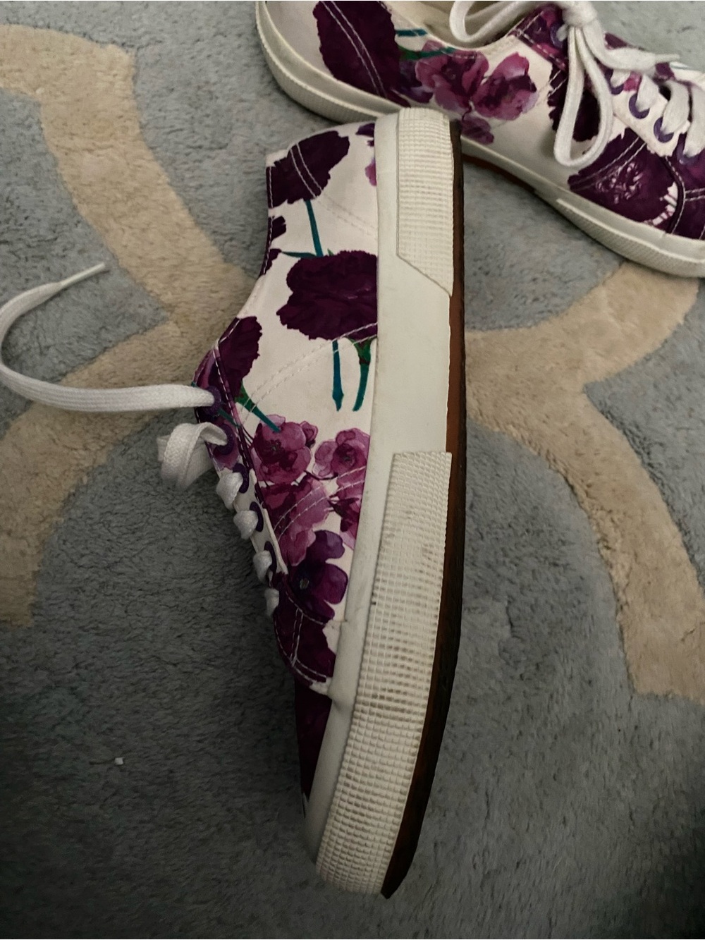 Superga Cream Canvas Sneakers with Purple Floral Print